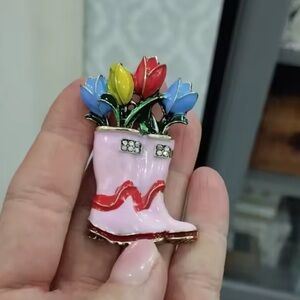 Rain Boots Flower Bouquet Brooch – Spring Garden Jewelry